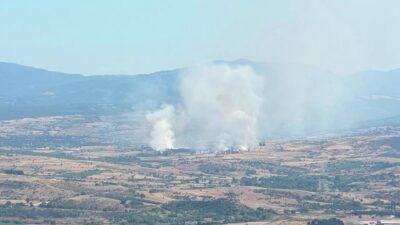 Balıkesir'in Altıeylül ilçesinde çıkan arazi yangınına ekiplerin müdahalesi devam ediyor.